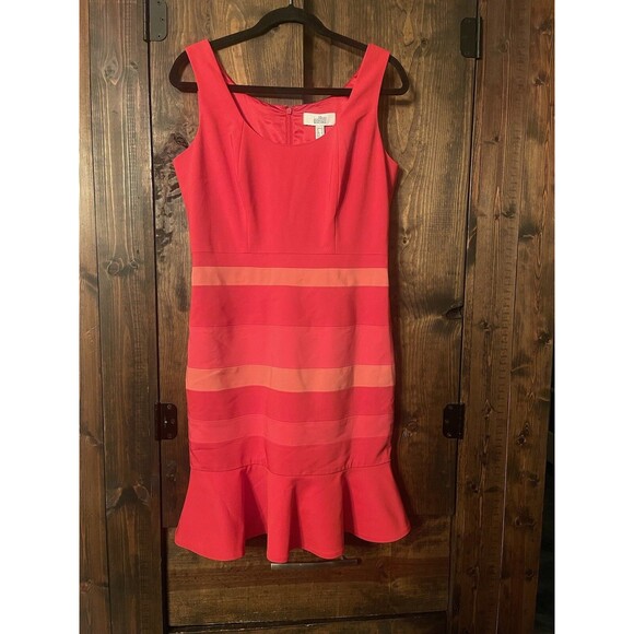 BELLE BADGLEY MISCHKA Dress NWT Sz 10 $159 PINK STRIPED SHEATH - Picture 1 of 7